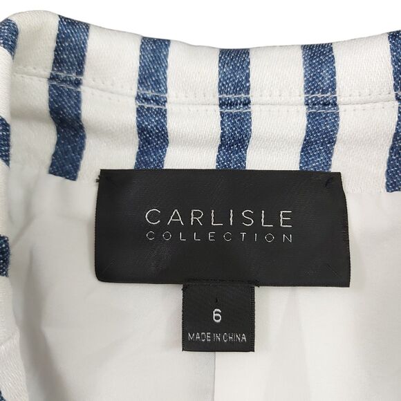 Carlisle Sport Blazer Jacket Womens 6 White Navy Striped Linen Blend Two Button - Picture 7 of 11